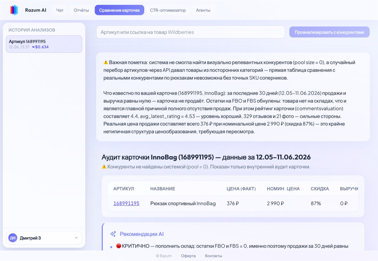 Сравнение карточек — AI-аудит