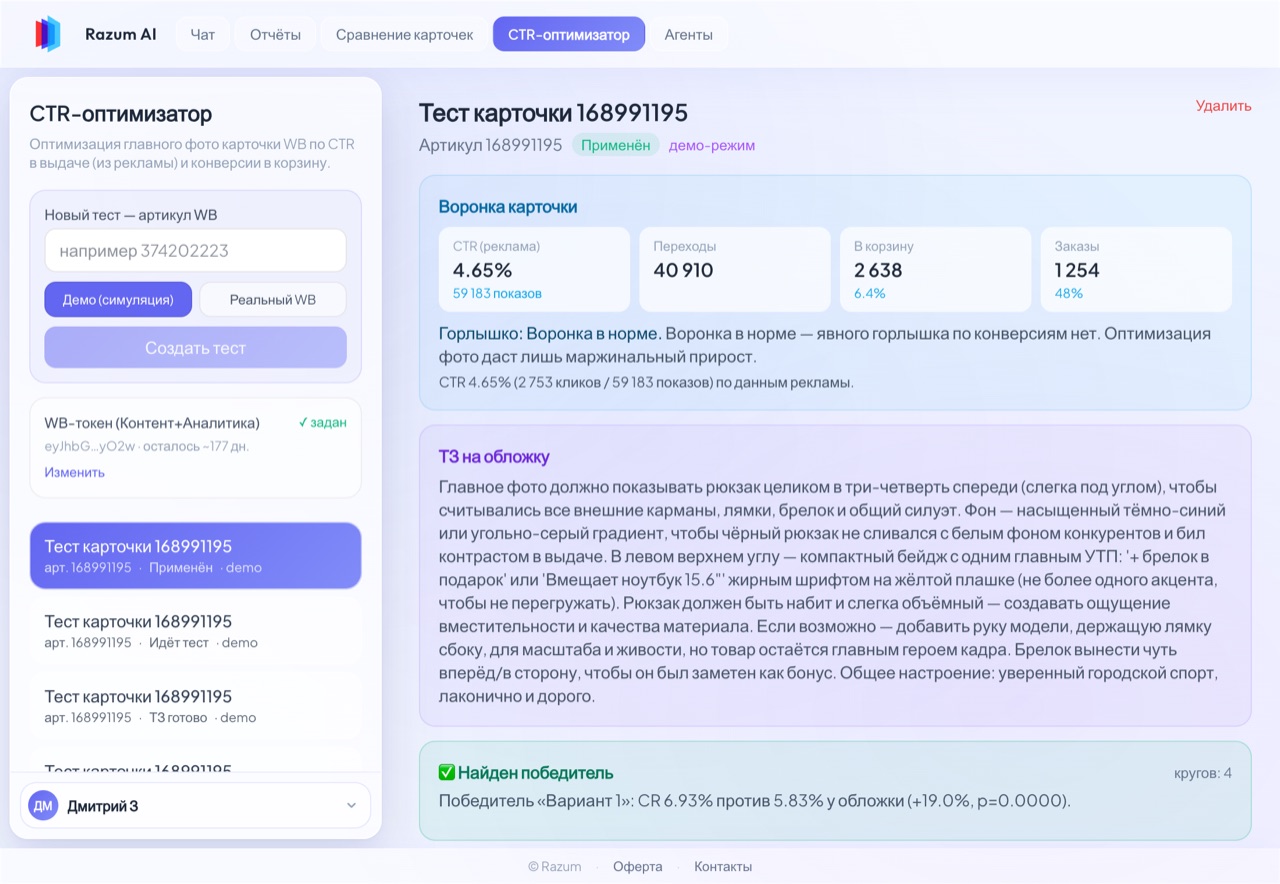 CTR-оптимизатор — результат A/B-теста