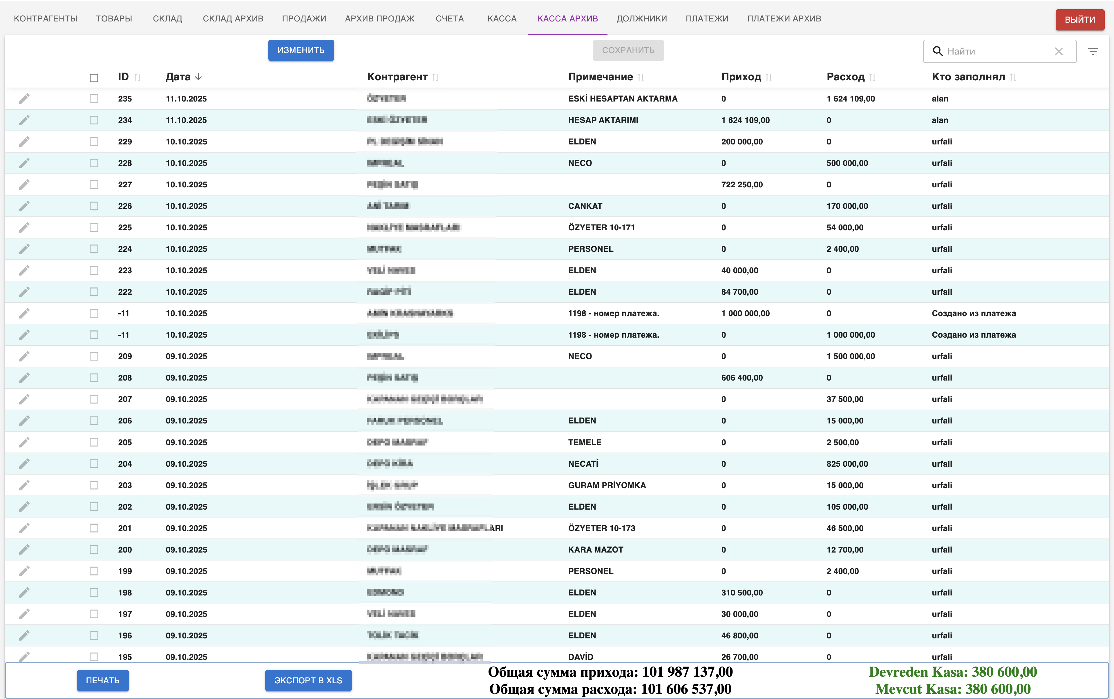 NECCO - Архив кассы